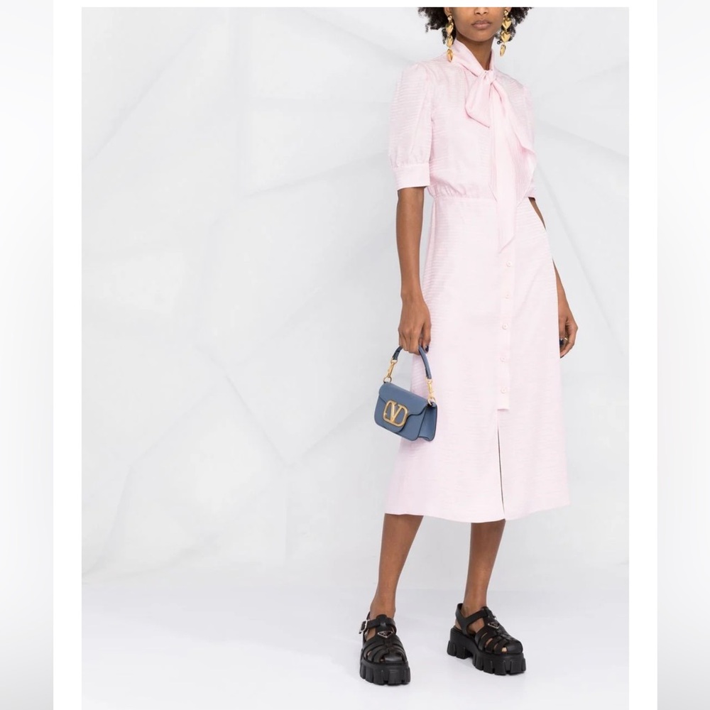 PRADA***Pink Bow-Tie Silk Midi Dress***42; US 8 $3350 - Picture 2 of 10